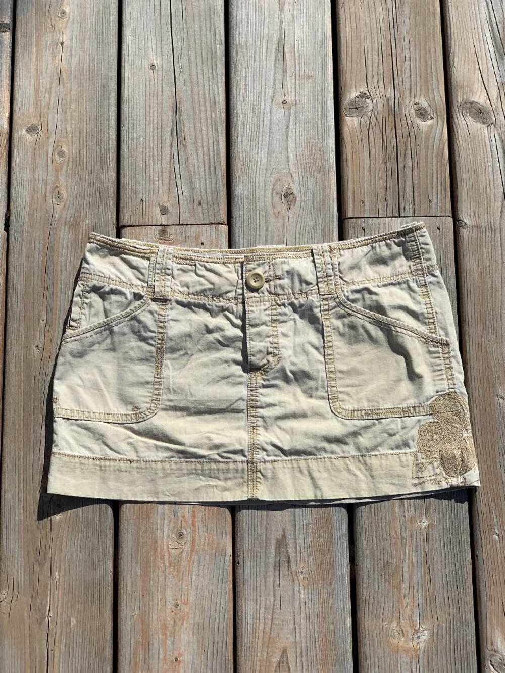 Vintage Y2K American Eagle Cargo Micro Mini Skirt 8 Tan Khaki Low Rise Festival